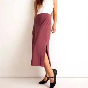 Madewell (4) The Layton Midi Slip Skirt in Dusty Mauve Rose Pink with Side Slit
